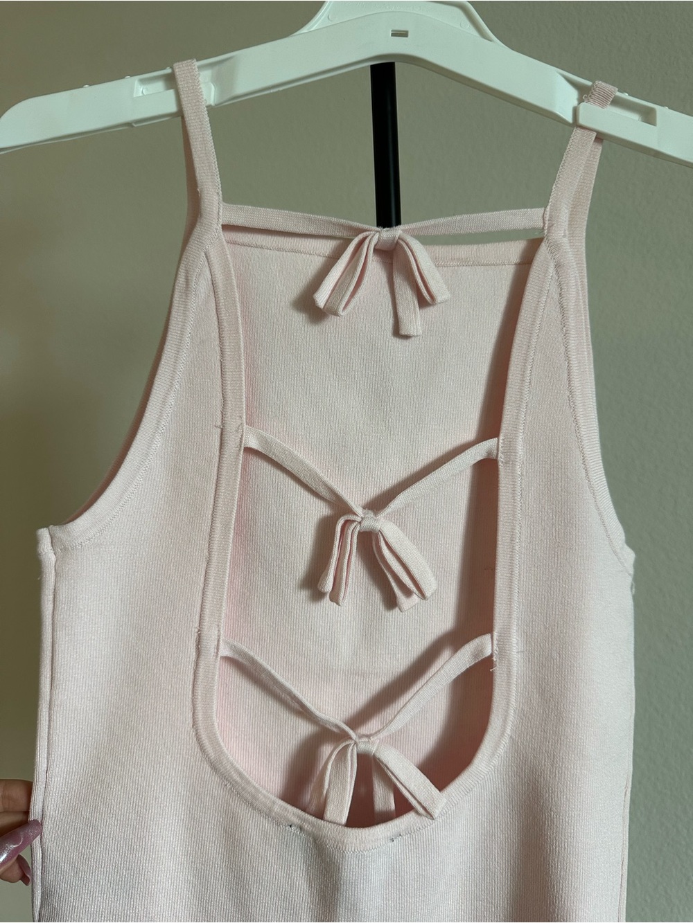 Zara Pale Pink Ribbed Tank Top with Tie-Back Detail
